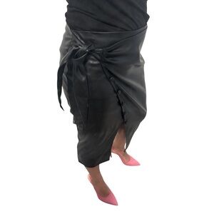 Midnight Black Faux Leather Wrap Top Knot Skirt- Size Large by Liumaac